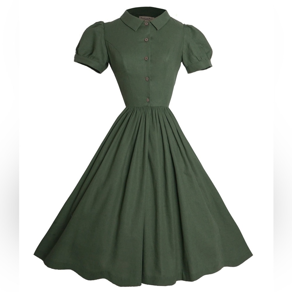 Hearts and Found Judy Dress in Hunter Green Linen